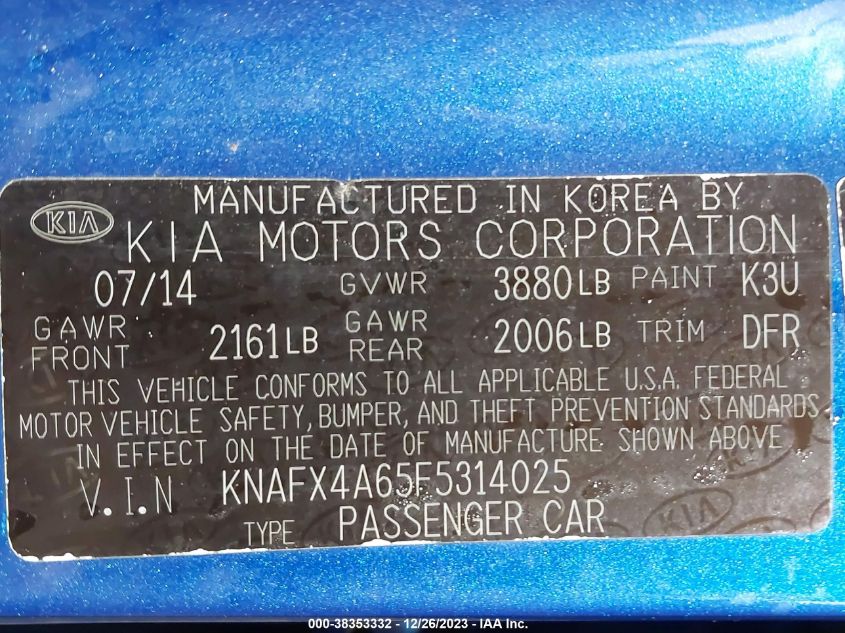 2015 KIA FORTE LX - KNAFX4A65F5314025