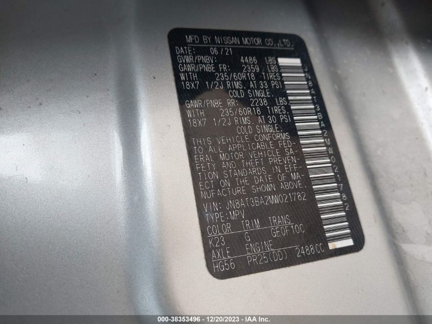 2021 NISSAN ROGUE SV - JN8AT3BA2MW021782