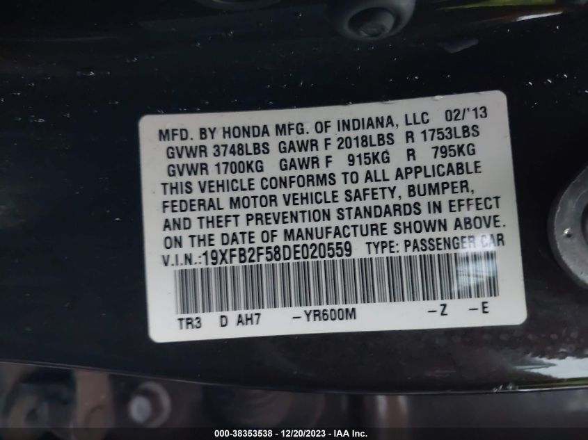 2013 HONDA CIVIC LX - 19XFB2F58DE020559