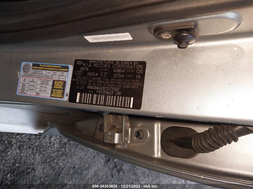 2014 KIA OPTIMA HYBRID LX - KNAGM4ADXE5075002