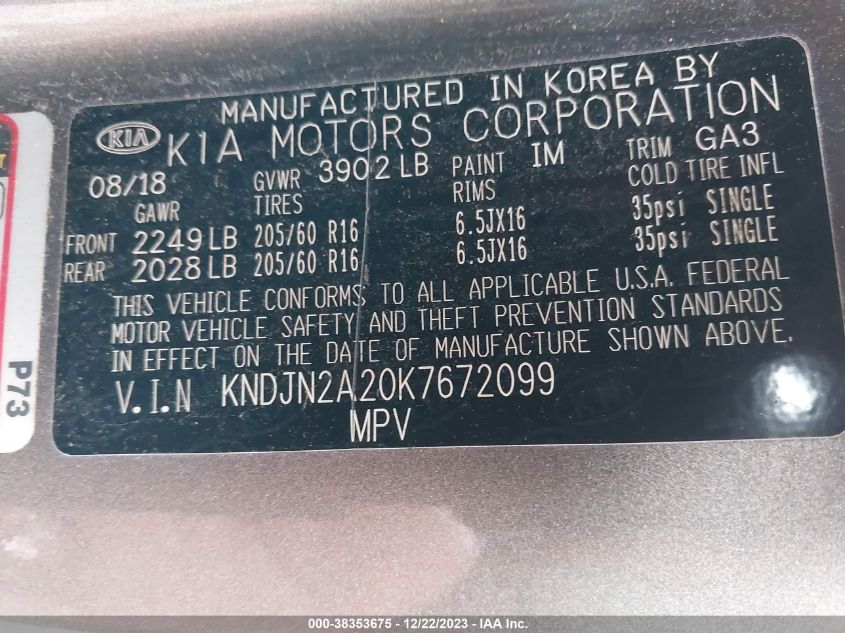 2019 KIA SOUL - KNDJN2A20K7672099