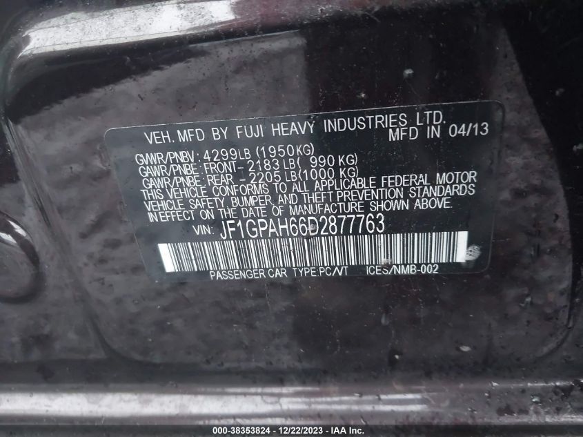 2013 SUBARU IMPREZA 2.0I LIMITED - JF1GPAH66D2877763