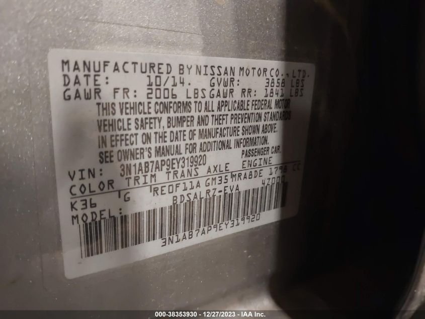 2014 NISSAN SENTRA SR - 3N1AB7AP9EY319920