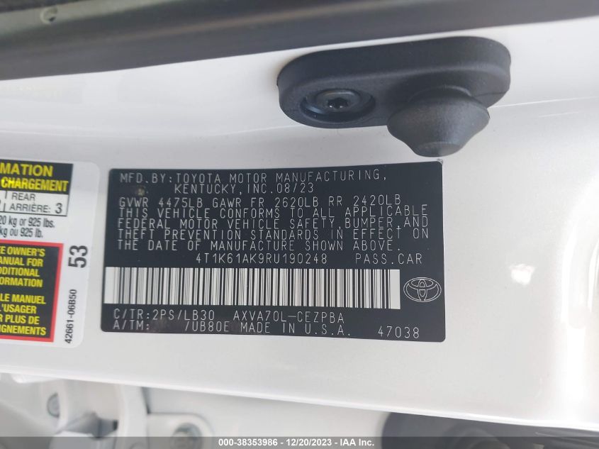 2024 TOYOTA CAMRY XSE - 4T1K61AK9RU190248