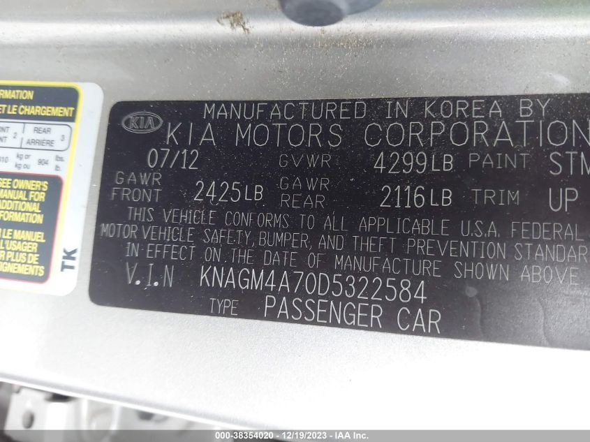 2013 KIA OPTIMA LX - KNAGM4A70D5322584