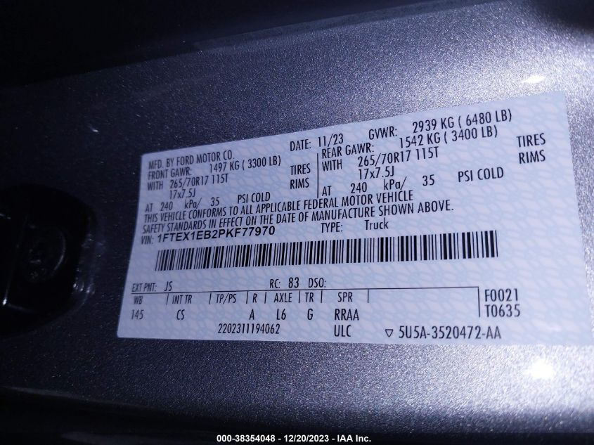 2023 FORD F-150 XL - 1FTEX1EB2PKF77970
