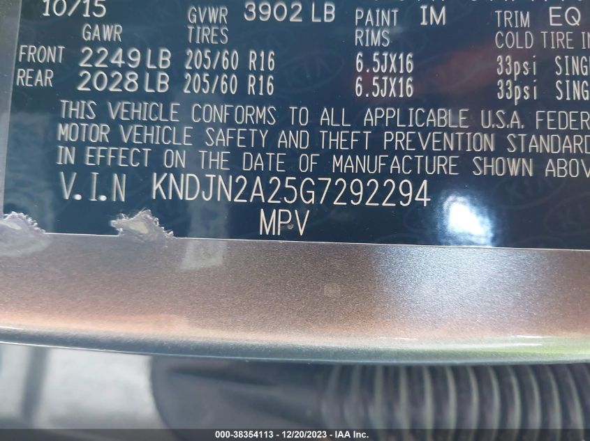 2016 KIA SOUL - KNDJN2A25G7292294