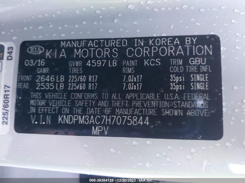 2017 KIA SPORTAGE LX - KNDPM3AC7H7075844