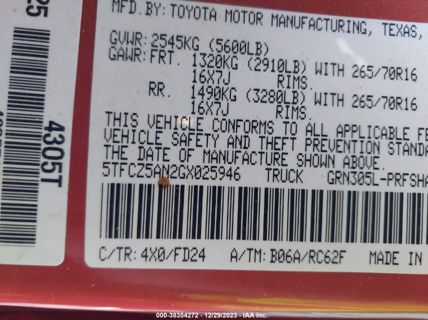 2016 TOYOTA TACOMA TRD OFF ROAD - 5TFCZ5AN2GX025946