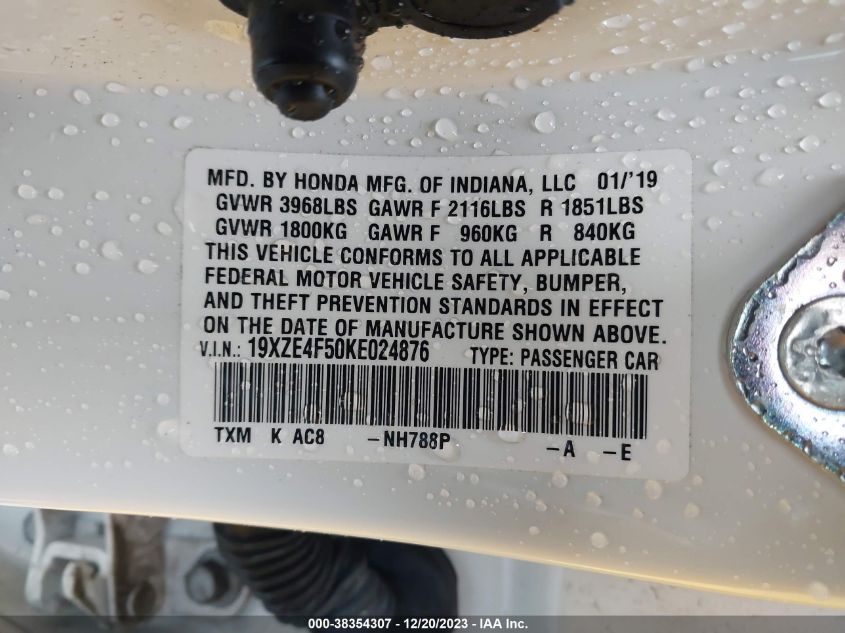 2019 HONDA INSIGHT EX - 19XZE4F50KE024876