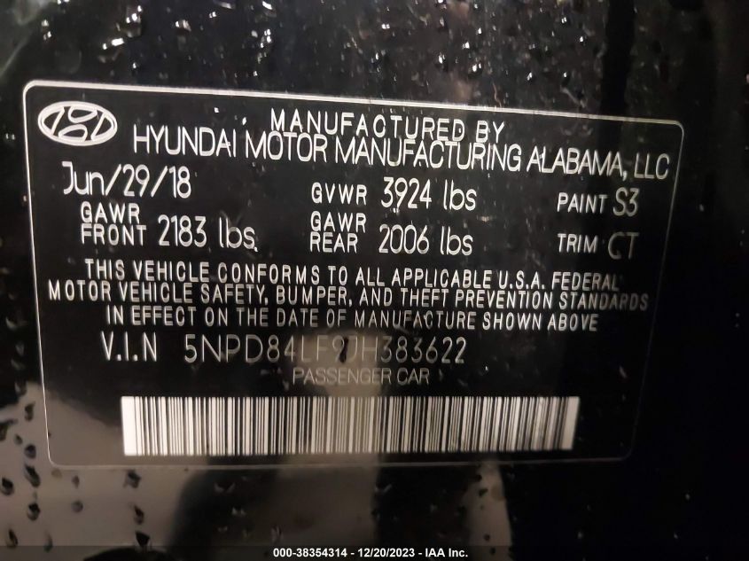 2018 HYUNDAI ELANTRA SEL - 5NPD84LF9JH383622