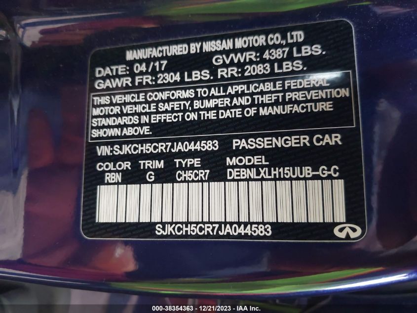 2018 INFINITI QX30 LUXURY/PREMIUM/SPORT SJKCH5CR7JA044583
