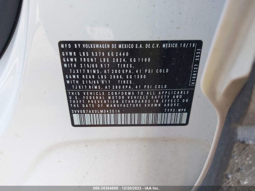 2020 VOLKSWAGEN TIGUAN - 3VVOB7AX0LM043514