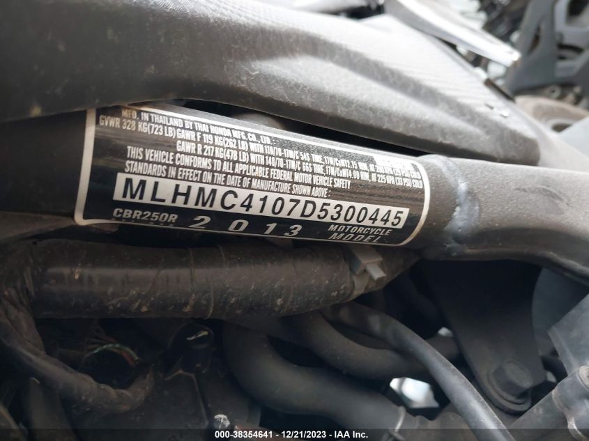 2013 HONDA CBR250 R MLHMC4107D5300445
