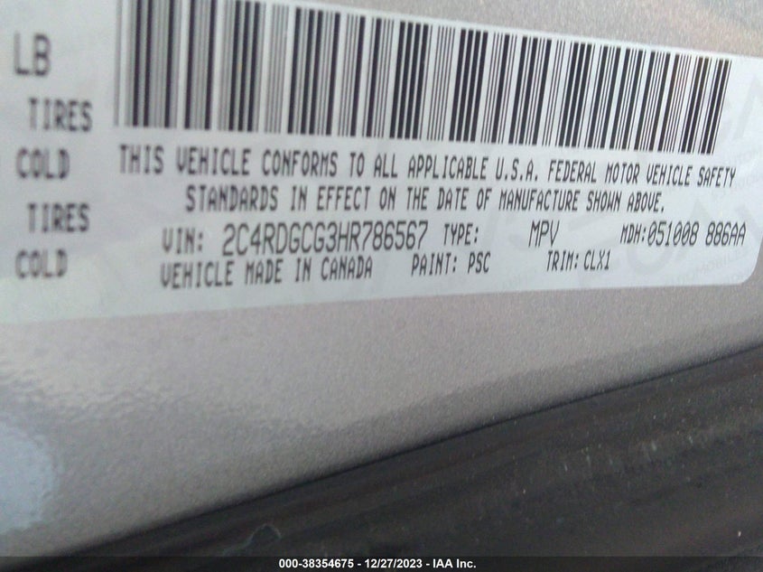 VIN 2C4RDGCG3HR786567 2017 DODGE GRAND CARAVAN SXT