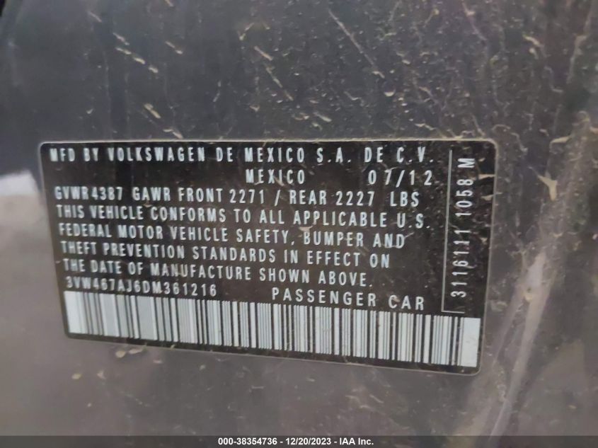 2013 VOLKSWAGEN JETTA GLI - 3VW467AJ6DM361216