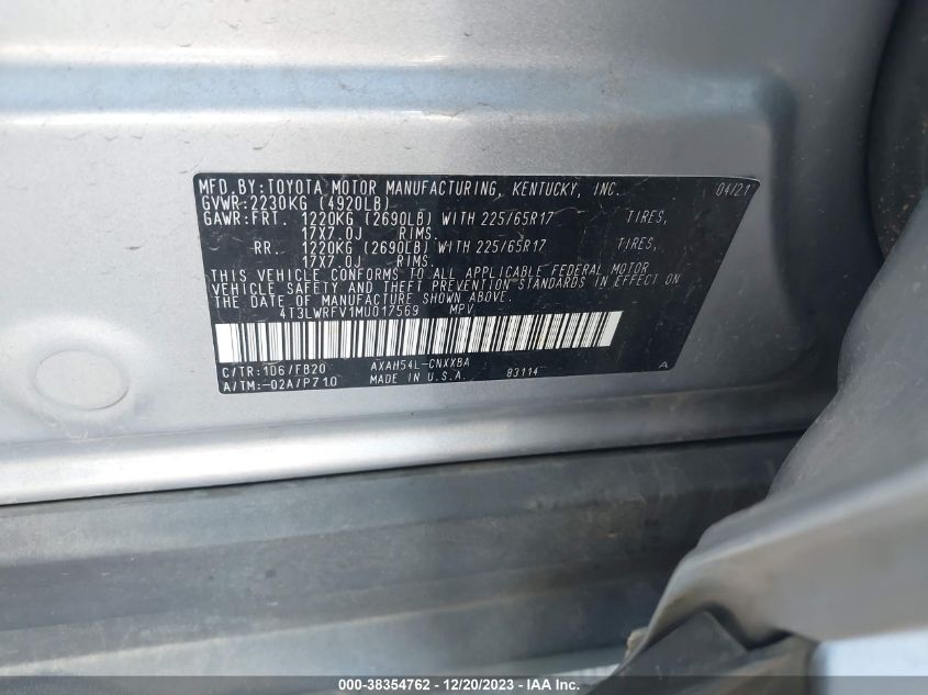 2021 TOYOTA RAV4 LE - 4T3LWRFV1MU017569