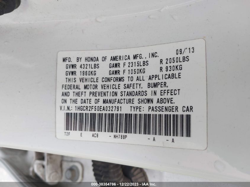 2014 HONDA ACCORD SPORT - 1HGCR2F50EA032791