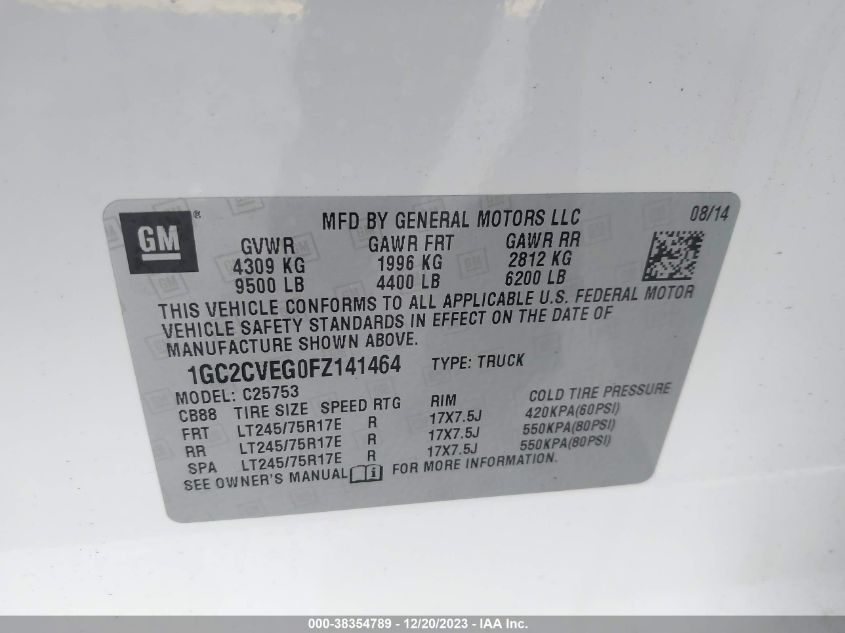 2015 CHEVROLET SILVERADO 2500HD LT - 1GC2CVEG0FZ141464