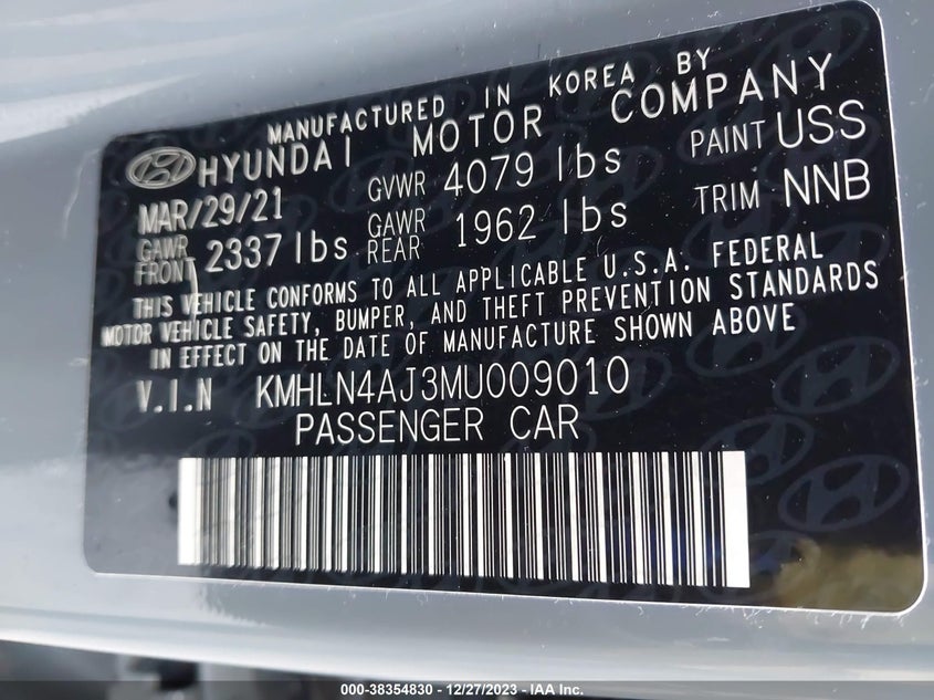 VIN KMHLN4AJ3MU009010 2021 HYUNDAI ELANTRA HYBRID LIMITED