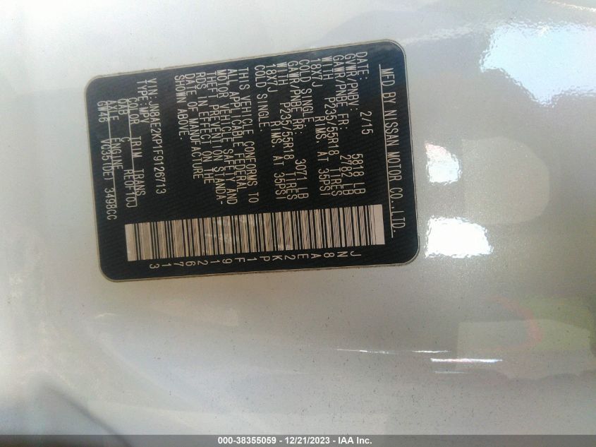 2015 NISSAN QUEST PLATINUM - JN8AE2KP1F9126713
