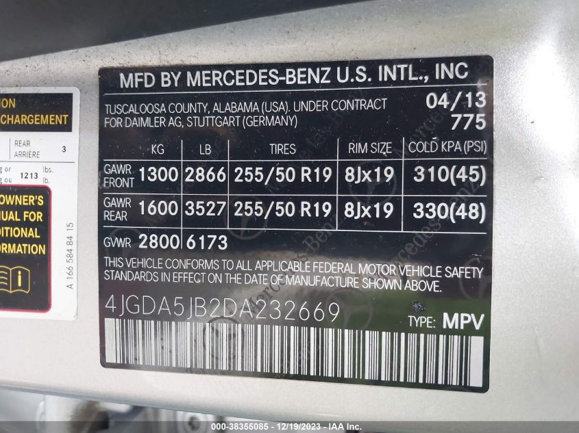 2013 MERCEDES-BENZ ML 350 - 4JGDA5JB2DA232669