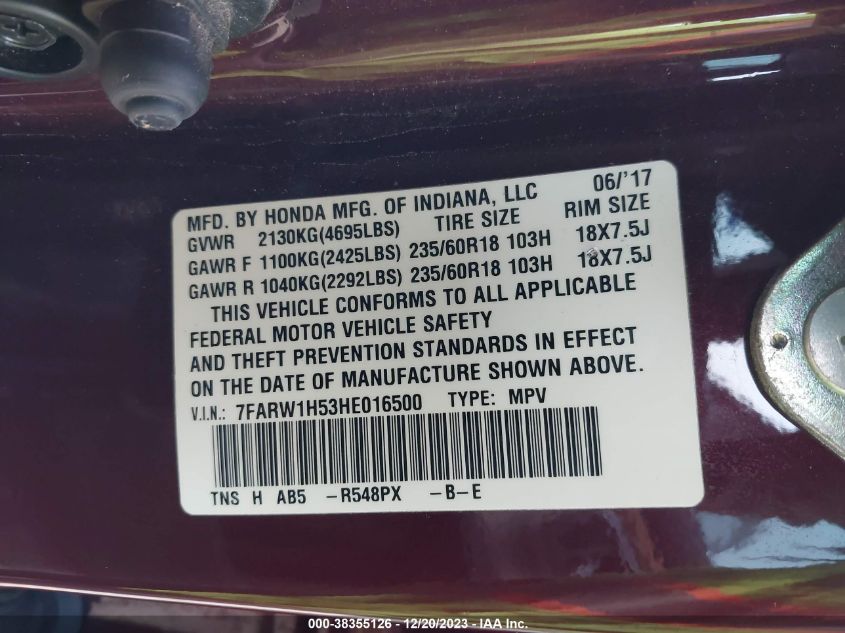 2017 HONDA CR-V EX - 7FARW1H53HE016500