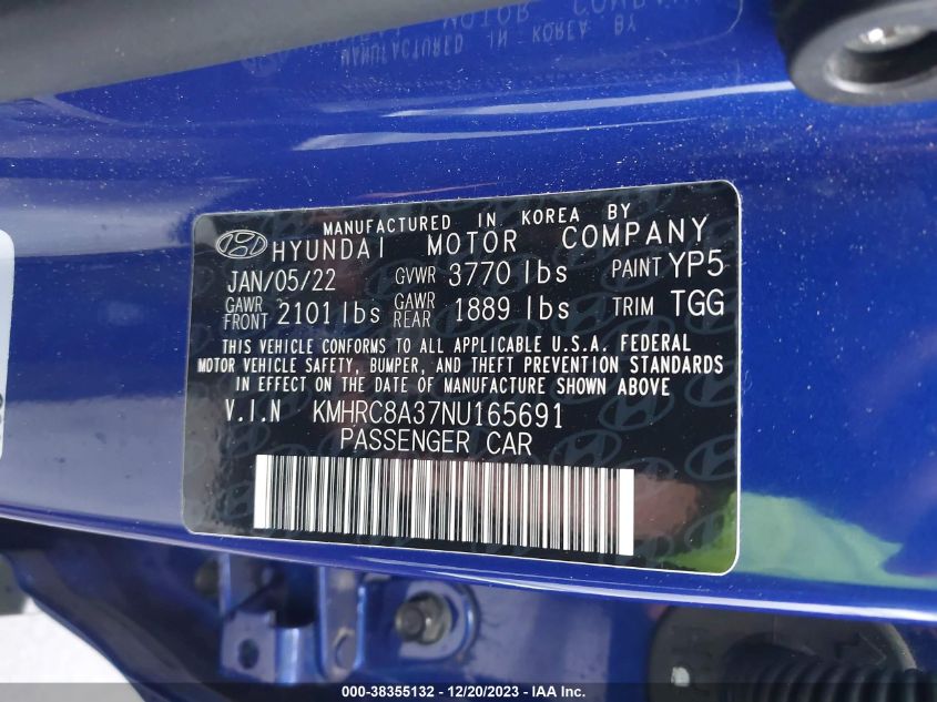2022 HYUNDAI VENUE SEL/LIMITED - KMHRC8A37NU165691