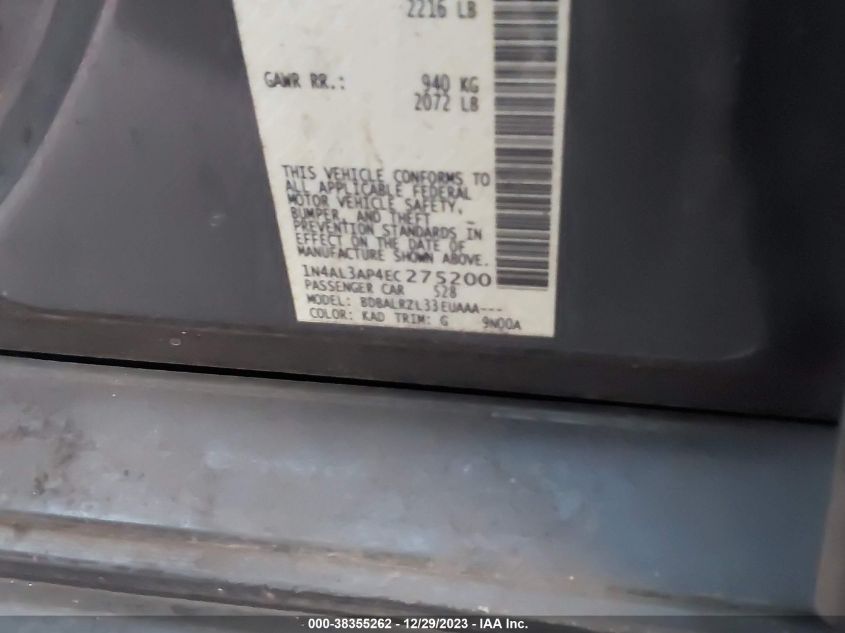 2014 NISSAN ALTIMA 2.5/2.5 S/2.5 SL/2.5 SV - 1N4AL3AP4EC275200