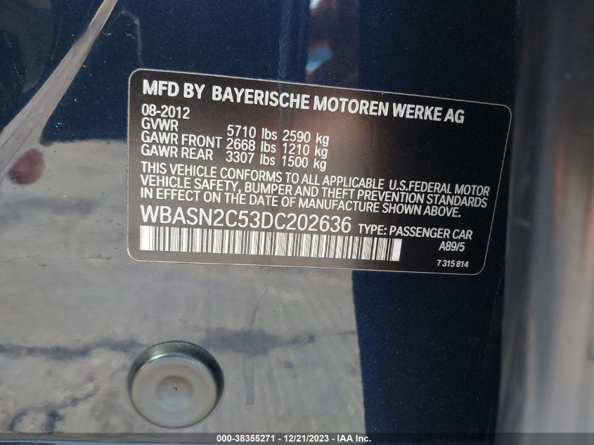 2013 BMW 535I GRAN TURISMO WBASN2C53DC202636