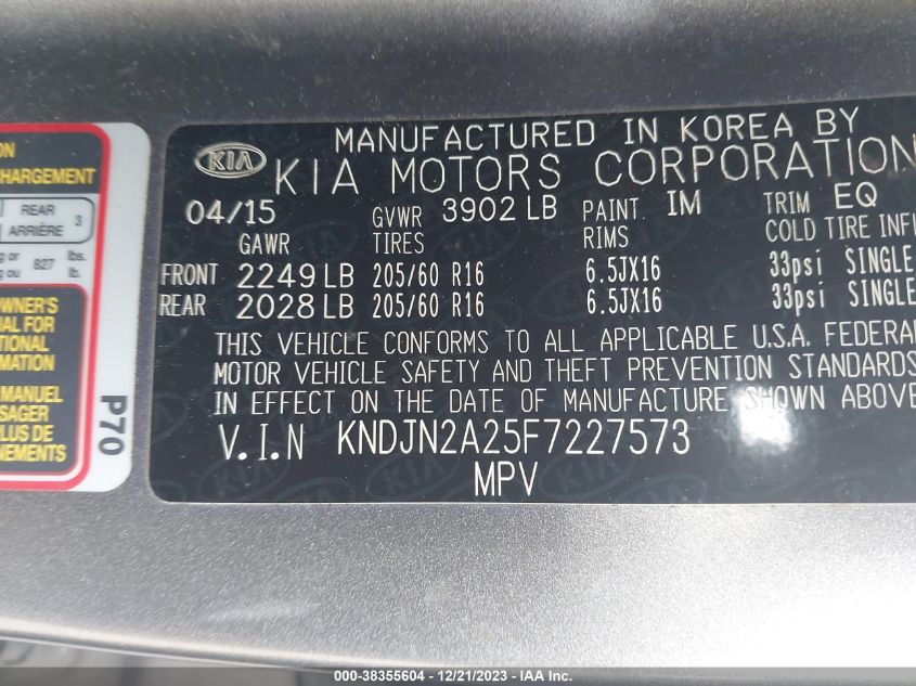2015 KIA SOUL - KNDJN2A25F7227573