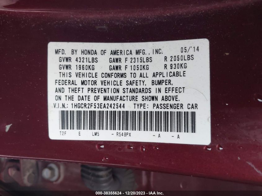 2014 HONDA ACCORD SPORT - 1HGCR2F53EA242544