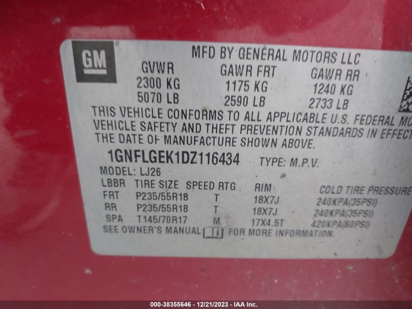 2013 CHEVROLET EQUINOX LTZ - 1GNFLGEK1DZ116434