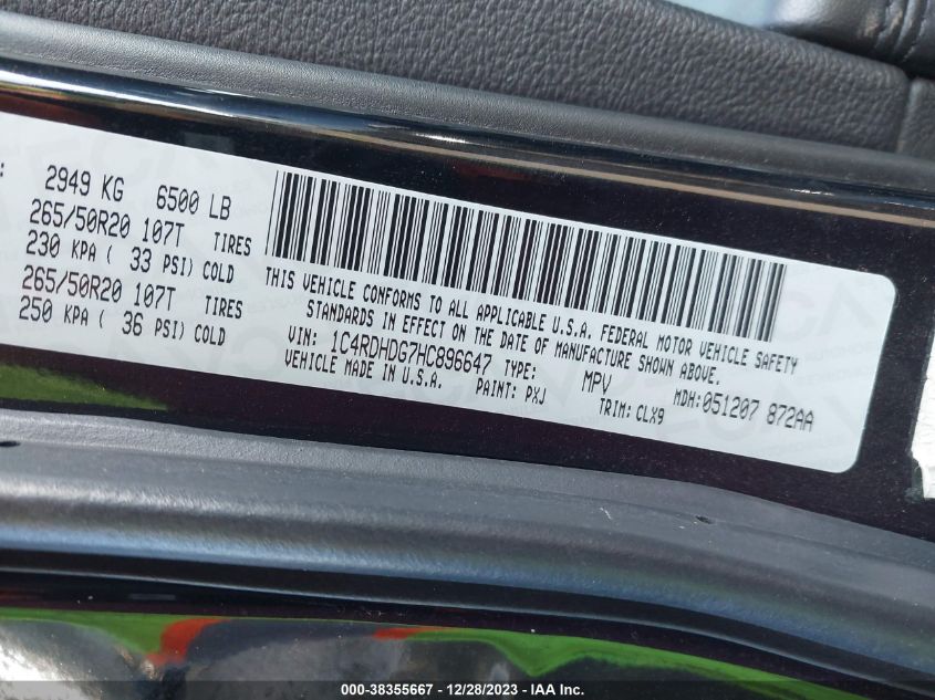 2017 DODGE DURANGO GT RWD - 1C4RDHDG7HC896647