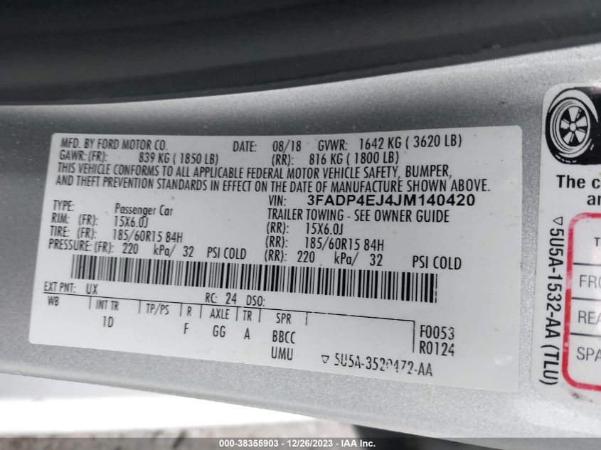 2018 FORD FIESTA SE - 3FADP4EJ4JM140420