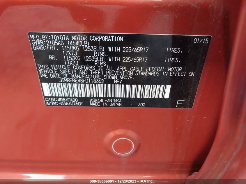 2015 TOYOTA RAV4 XLE - JTMRFREV8FD118362