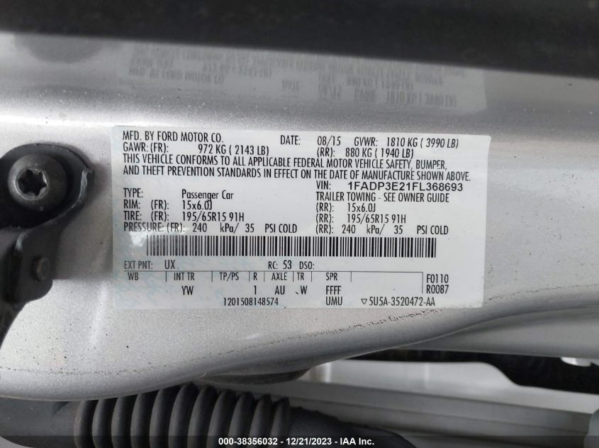 2015 FORD FOCUS S - 1FADP3E21FL368693