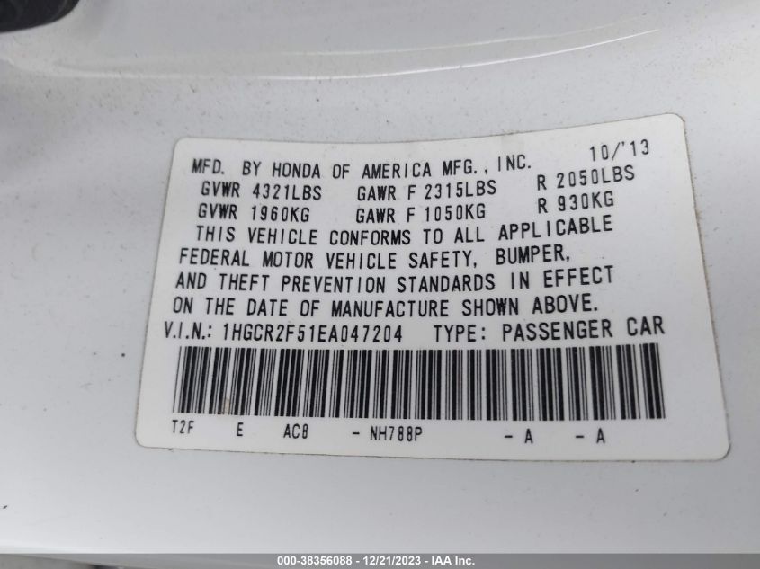 2014 HONDA ACCORD SPORT - 1HGCR2F51EA047204