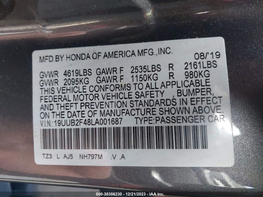 2020 ACURA TLX TECHNOLOGY - 19UUB2F48LA001687
