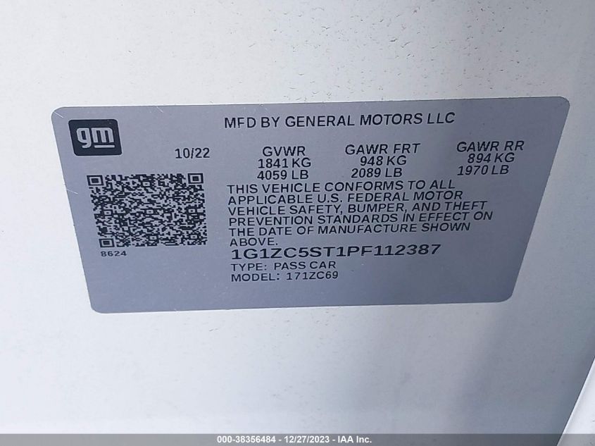 2023 CHEVROLET MALIBU FWD 1FL - 1G1ZC5ST1PF112387