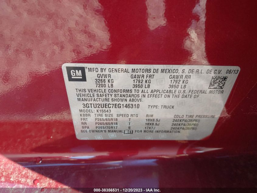 2014 GMC SIERRA 1500 SLE - 3GTU2UEC7EG146310