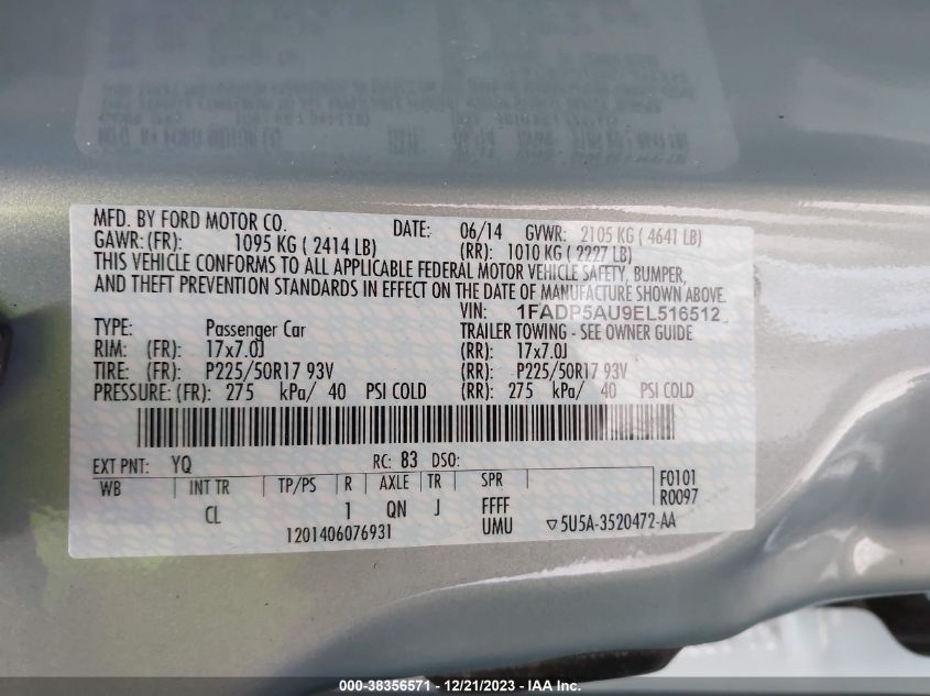 2014 FORD C-MAX HYBRID SE - 1FADP5AU9EL516512