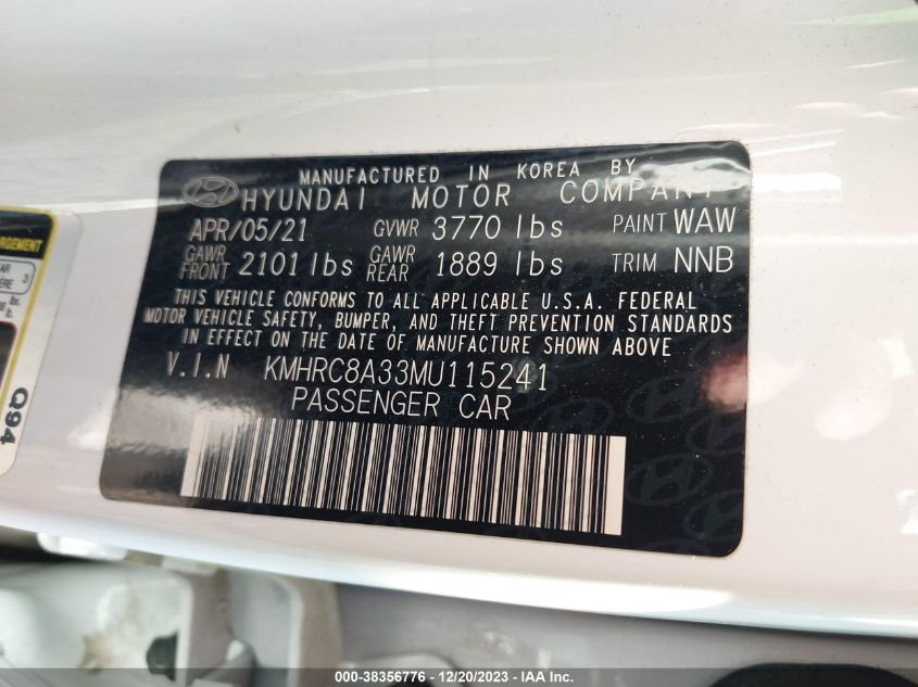 2021 HYUNDAI VENUE SEL - KMHRC8A33MU115241