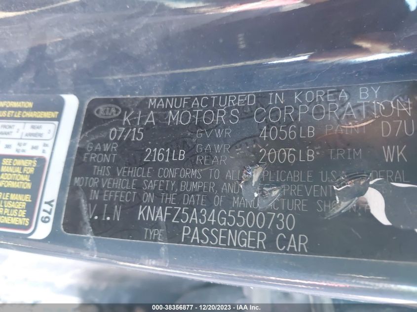 2016 KIA FORTE SX - KNAFZ5A34G5500730