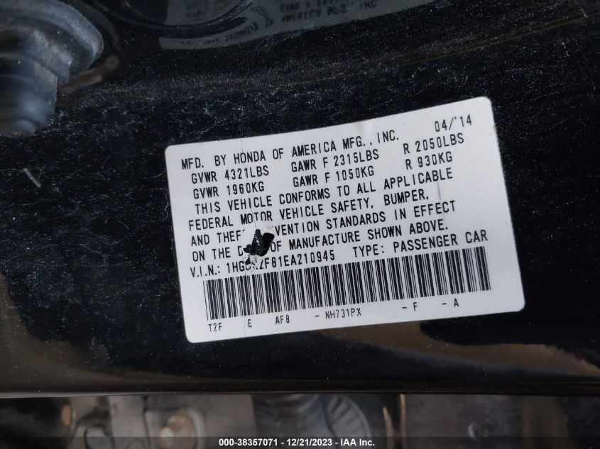 2014 HONDA ACCORD EX-L - 1HGCR2F81EA210945
