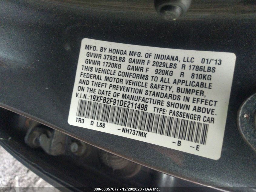 2013 HONDA CIVIC EX-L - 19XFB2F91DE211498