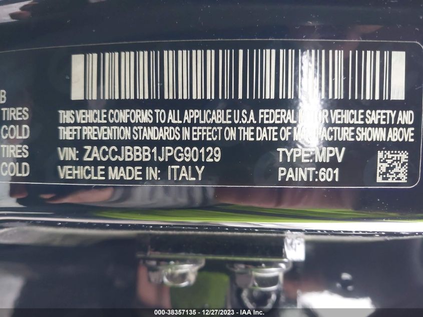 2018 JEEP RENEGADE ALTITUDE 4X4 - ZACCJBBB1JPG90129