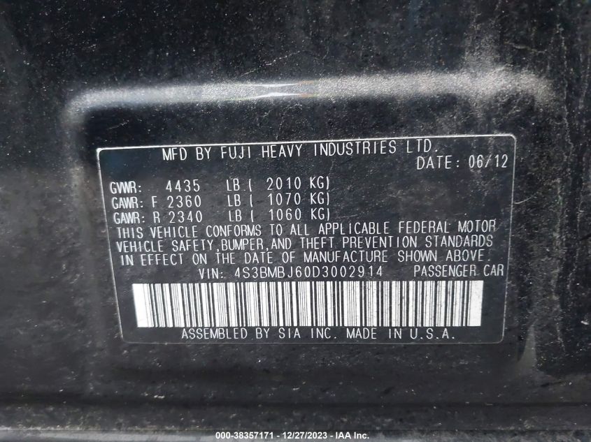 2013 SUBARU LEGACY 2.5I LIMITED - 4S3BMBJ60D3002914