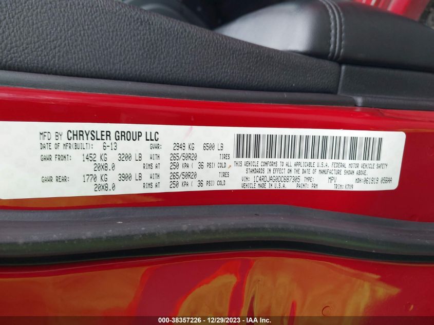 2013 DODGE DURANGO SXT - 1C4RDJAG0DC687305
