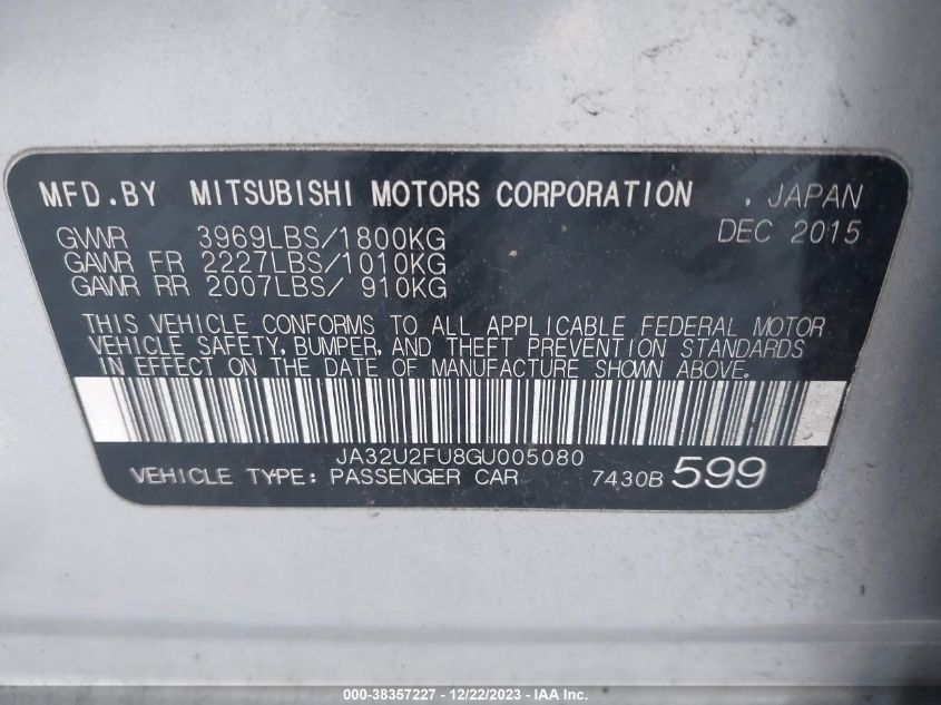 2016 MITSUBISHI LANCER ES - JA32U2FU8GU005080